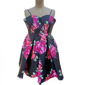 Jovani Black and Pink Floral Mini Dress